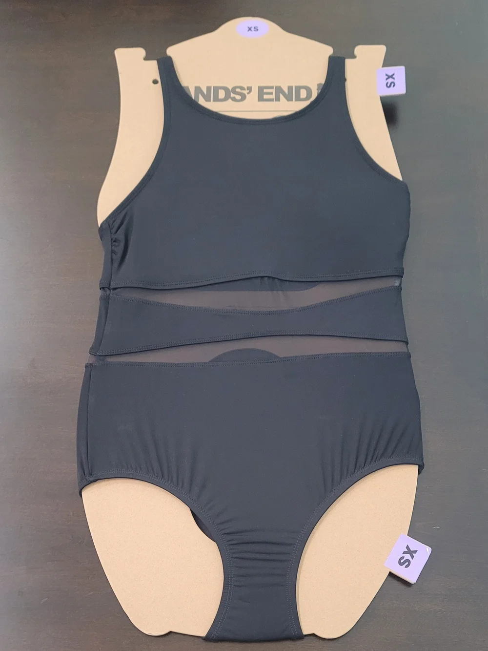Lands' End Black Mesh-Panel One-Piece Swim